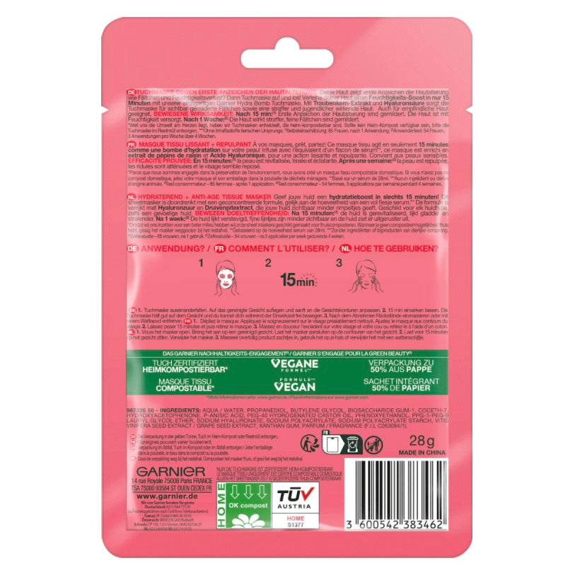 Garnier Skin Active Anti-Aging Sheetmasker Hydra Bomb met Druivenextract – 28 g