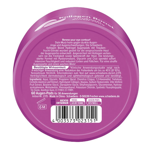 Schaebens Oogpads Hydrogel Collageen Boost – 30 paar (60 stuks) in potje