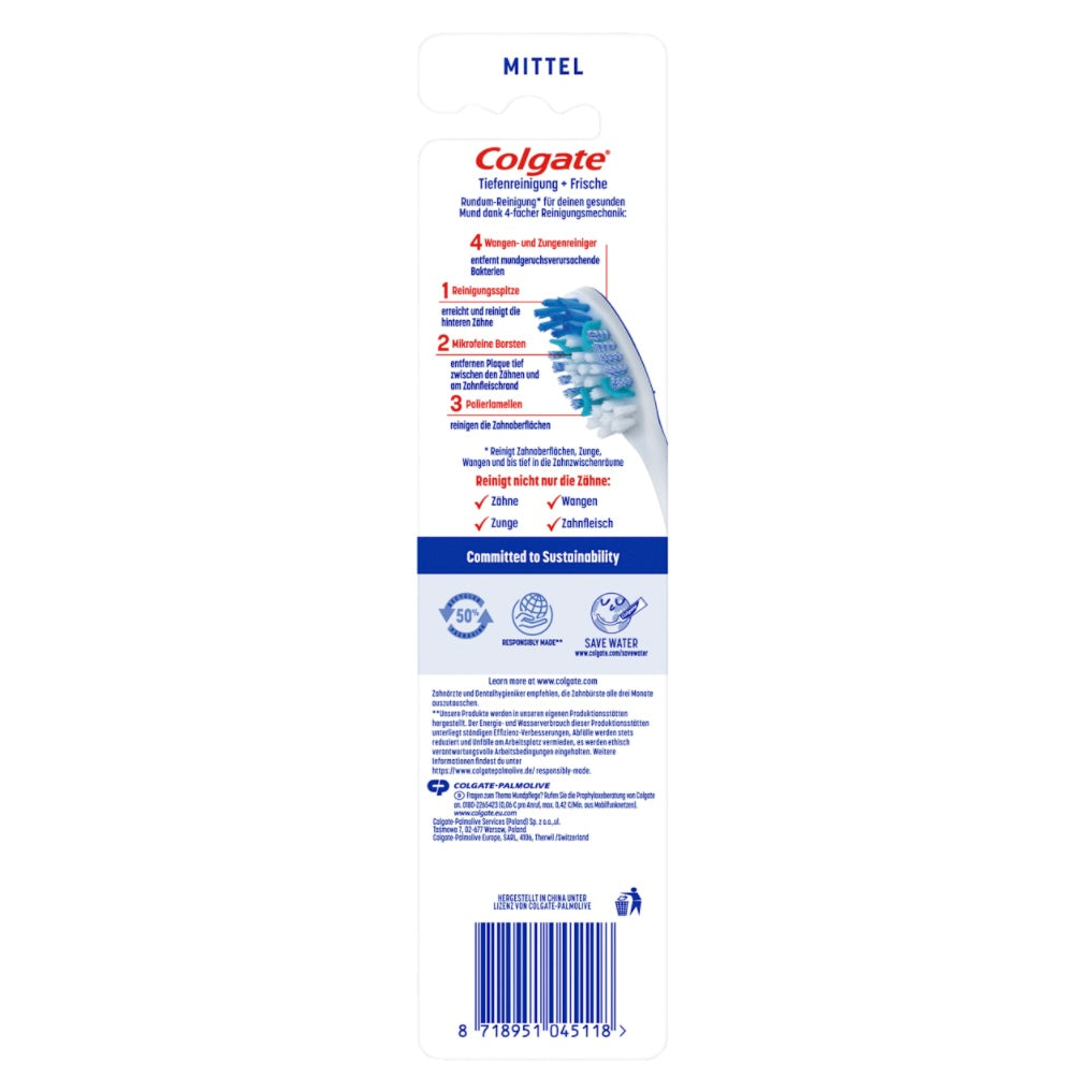 Colgate Tandenborstel Dieptereiniging + Frisheid Medium (1+1 Gratis) – 2 stuks