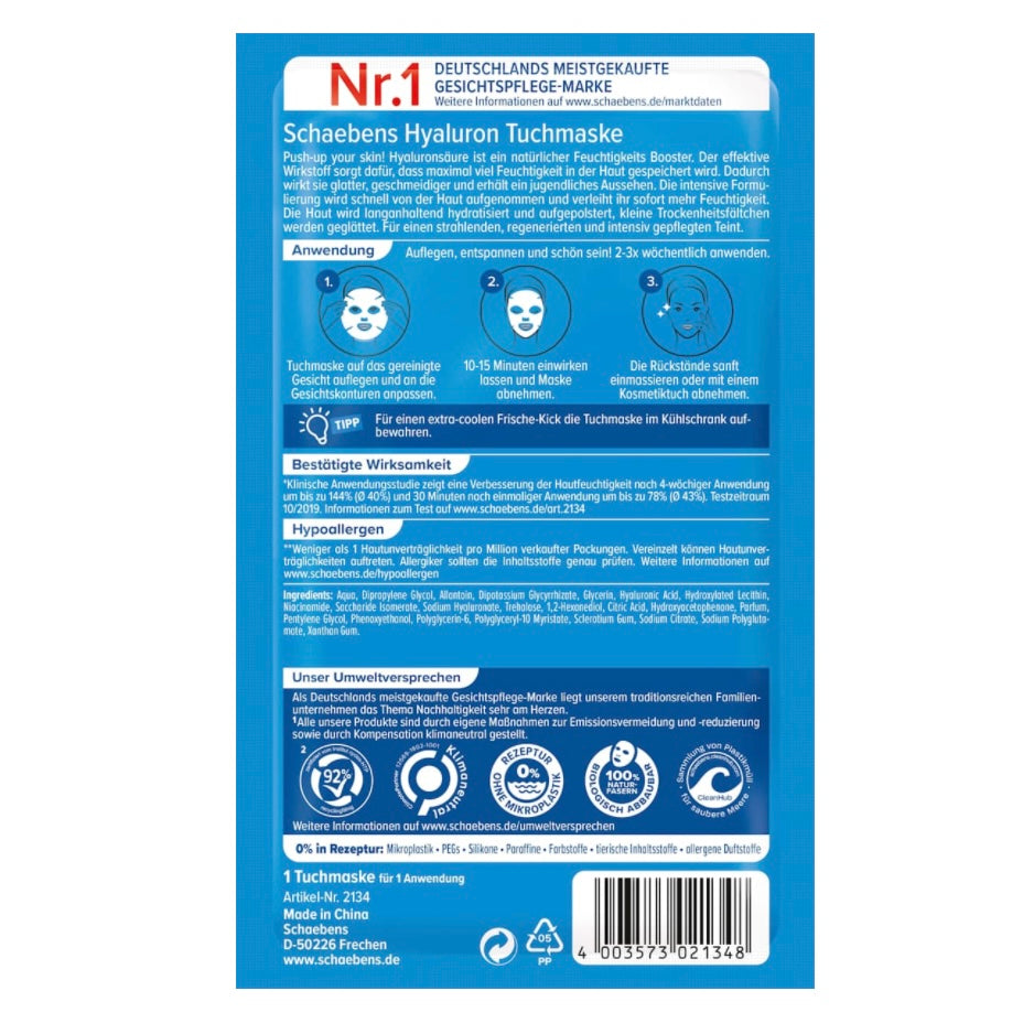 Schaebens Hyaluron Tissue Masker – 1 stuk