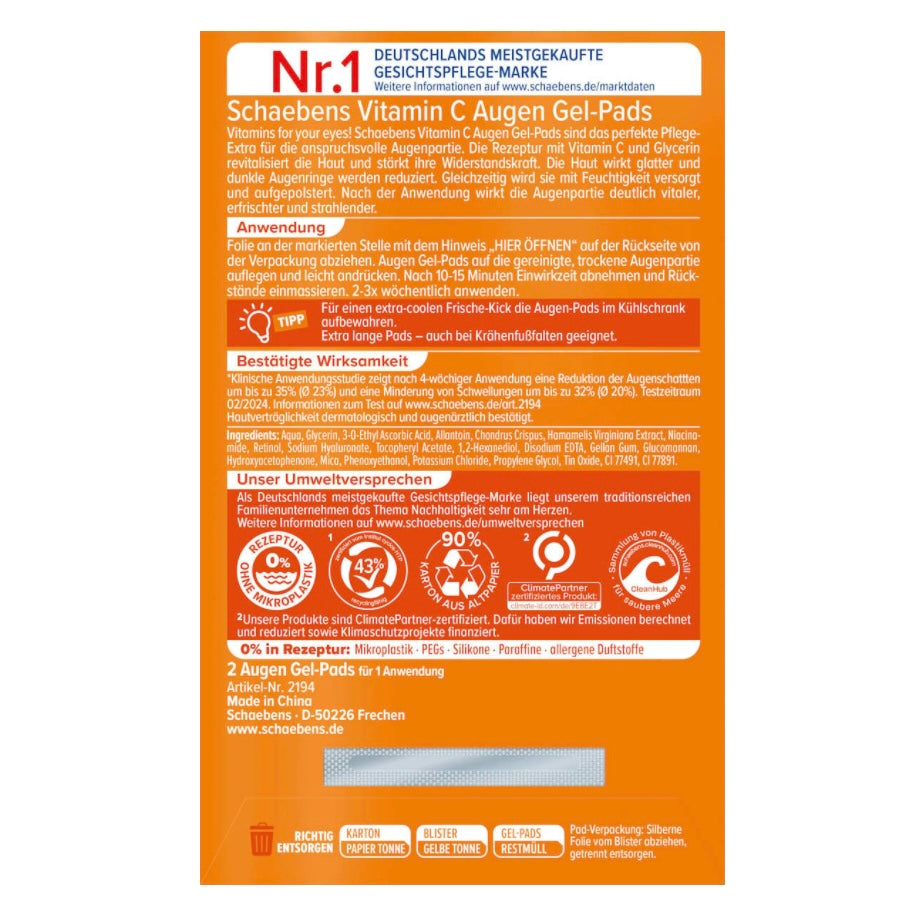 Schaebens Oogpads Gel met Vitamine C – 2 stuks (1 paar)