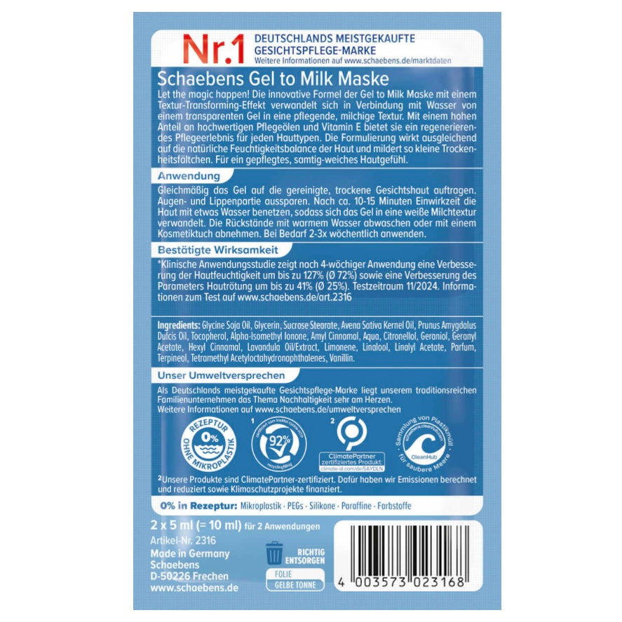 Schaebens Gezichtsmasker Gel-to-Milk – 10 ml