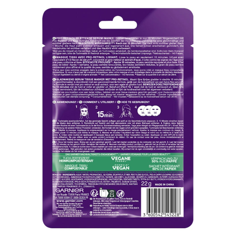 Garnier Skin Active Gezichtsmasker met Pro-Retinol – 1 stuk