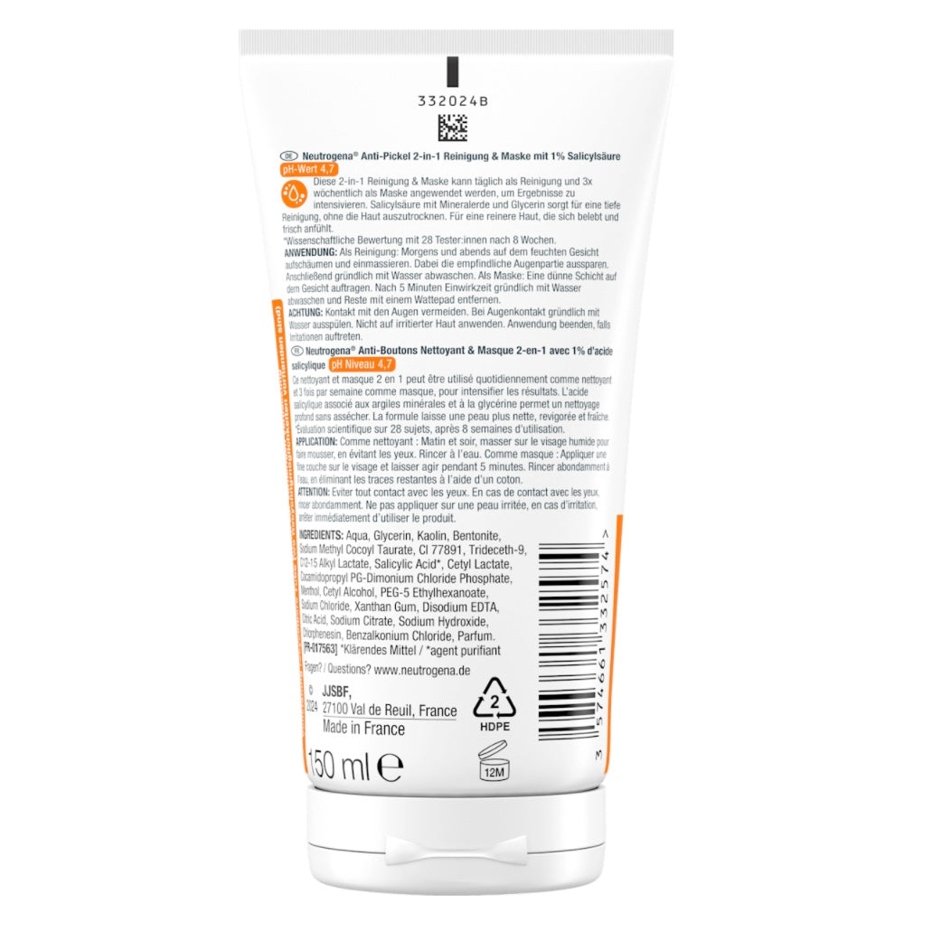 Neutrogena Anti-Puistjes 2-in-1 Reiniging & Masker – 150 ml